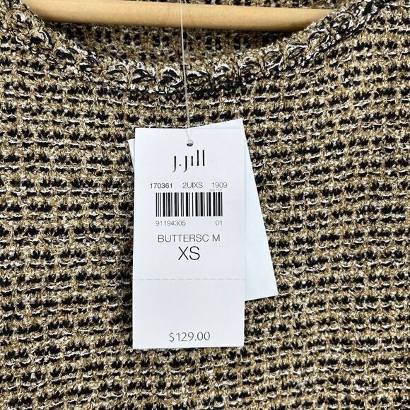 J Jill Dress Size XS Womens Butterscotch Tweed Knit Shift Jumper Pocket Fringe - Picture 5 of 9